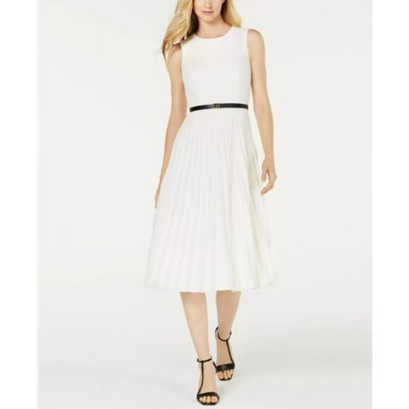 Calvin Klein Ivory‎ Pleated Midi Dress. Size 16. Very gently used. - Picture 1 of 9